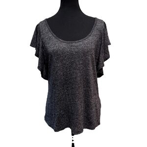 Michael Stars Heathered Gray Flutter Sleeve Linen Blend Top Size Large